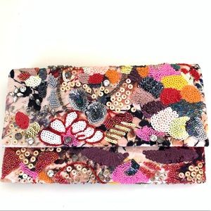 Anthropologie Floral Beaded Sequin Clutch Like New